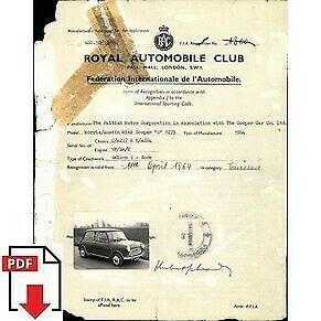 1964 Austin Morris Mini Cooper "S" 1275 FIA homologation form PDF download (RAC)